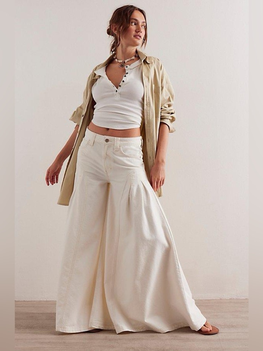 Free People We The Free Pandora Wide Flare Jeans – Ivory Cream